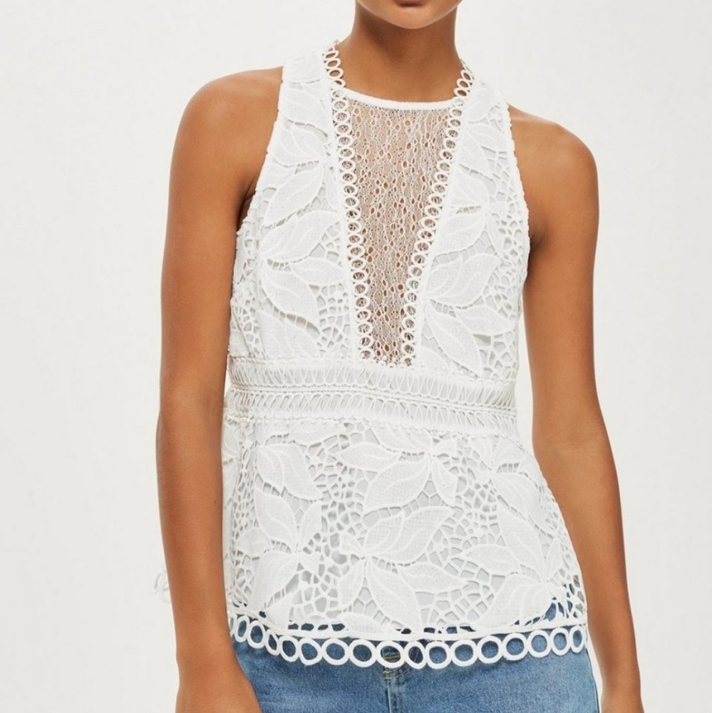 Topshop White Péplum Lacé Top